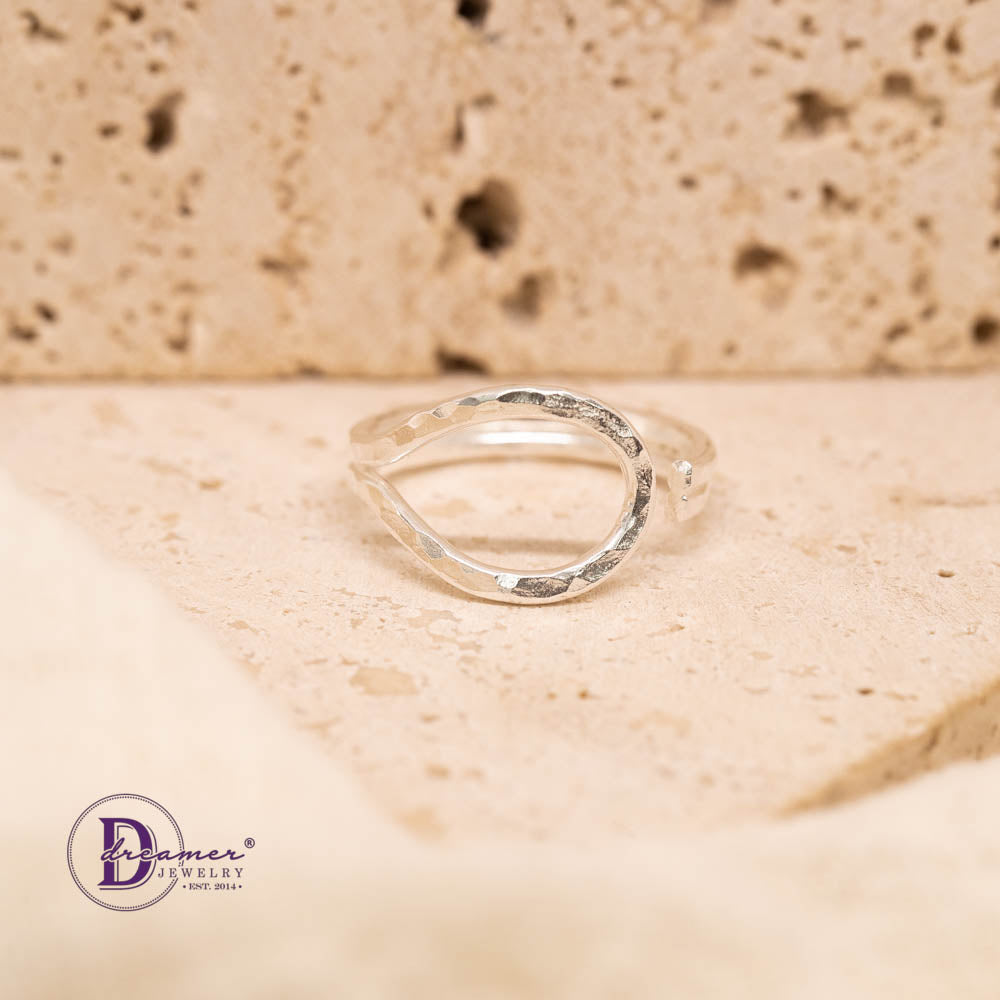 Nhẫn Bạc 925 Dáng Mở Búa Đập Hammered Wrap Open Ring Thủ Công