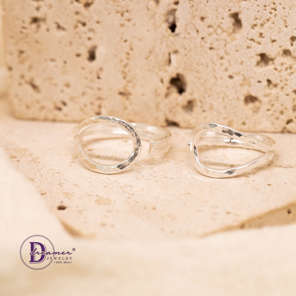 Nhẫn Bạc 925 Dáng Mở Búa Đập Hammered Wrap Open Ring Thủ Công