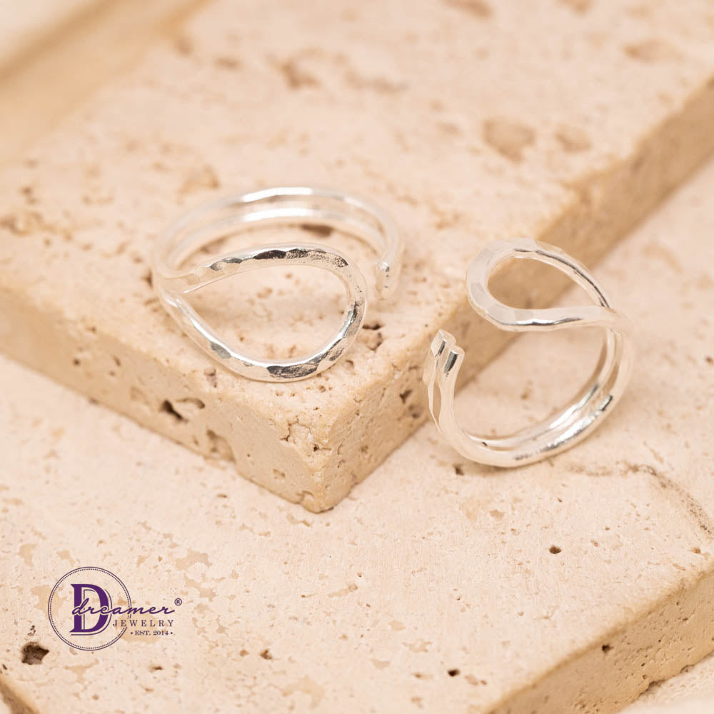 Nhẫn Bạc 925 Dáng Mở Búa Đập Hammered Wrap Open Ring Thủ Công
