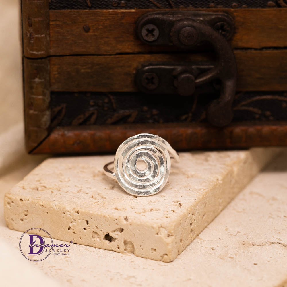 Nhẫn Bạc 925 Xoáy Ốc Búa Đập Ocean Spiral Thủ Công