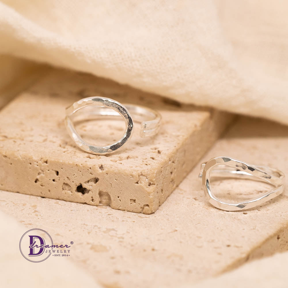 Nhẫn Bạc 925 Dáng Mở Búa Đập Hammered Wrap Open Ring Thủ Công