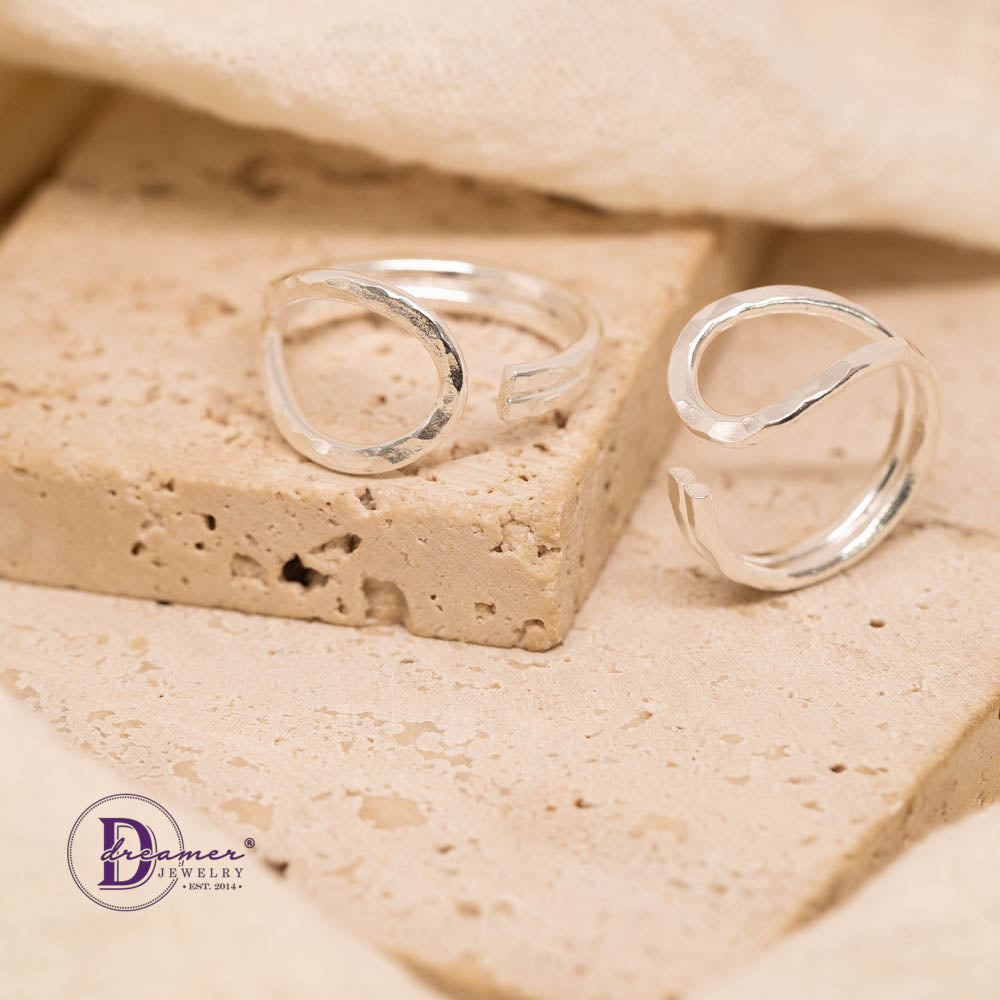 Nhẫn Bạc 925 Dáng Mở Búa Đập Hammered Wrap Open Ring Thủ Công