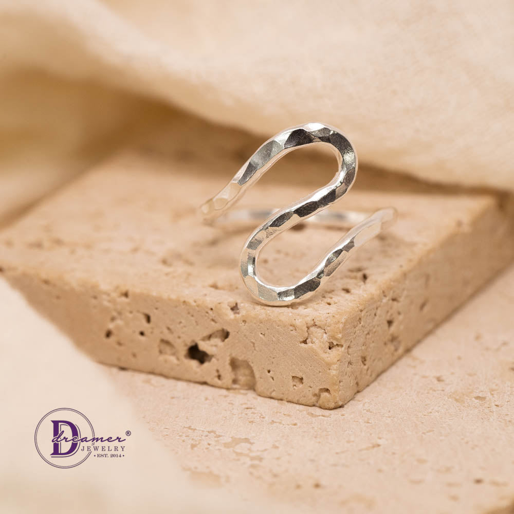 Nhẫn Bạc 925 Sóng Biển Búa Đập Hammered Ocean Wave Thủ Công