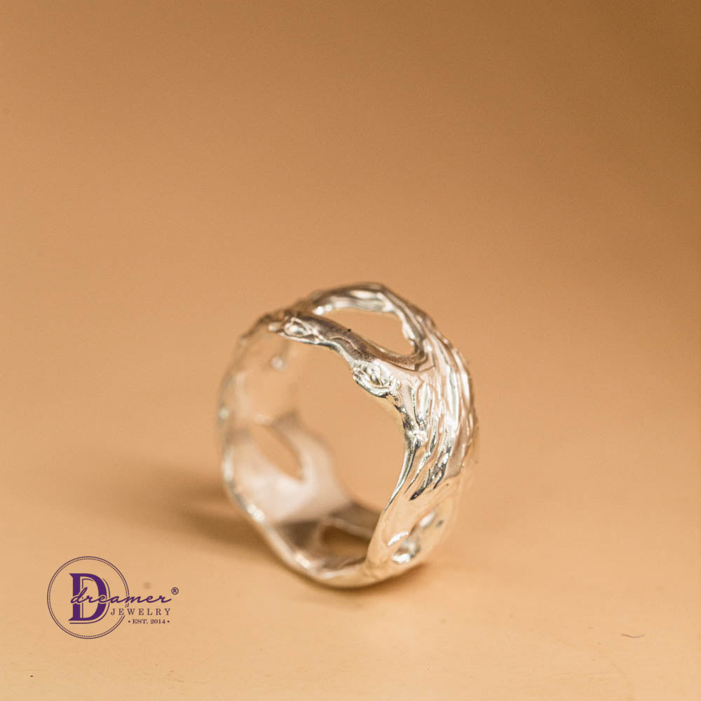 Nhẫn Bạc 925 Molten Liquid Metal Dáng Hữu Cơ Độc Bản (Unique 1-of-1)