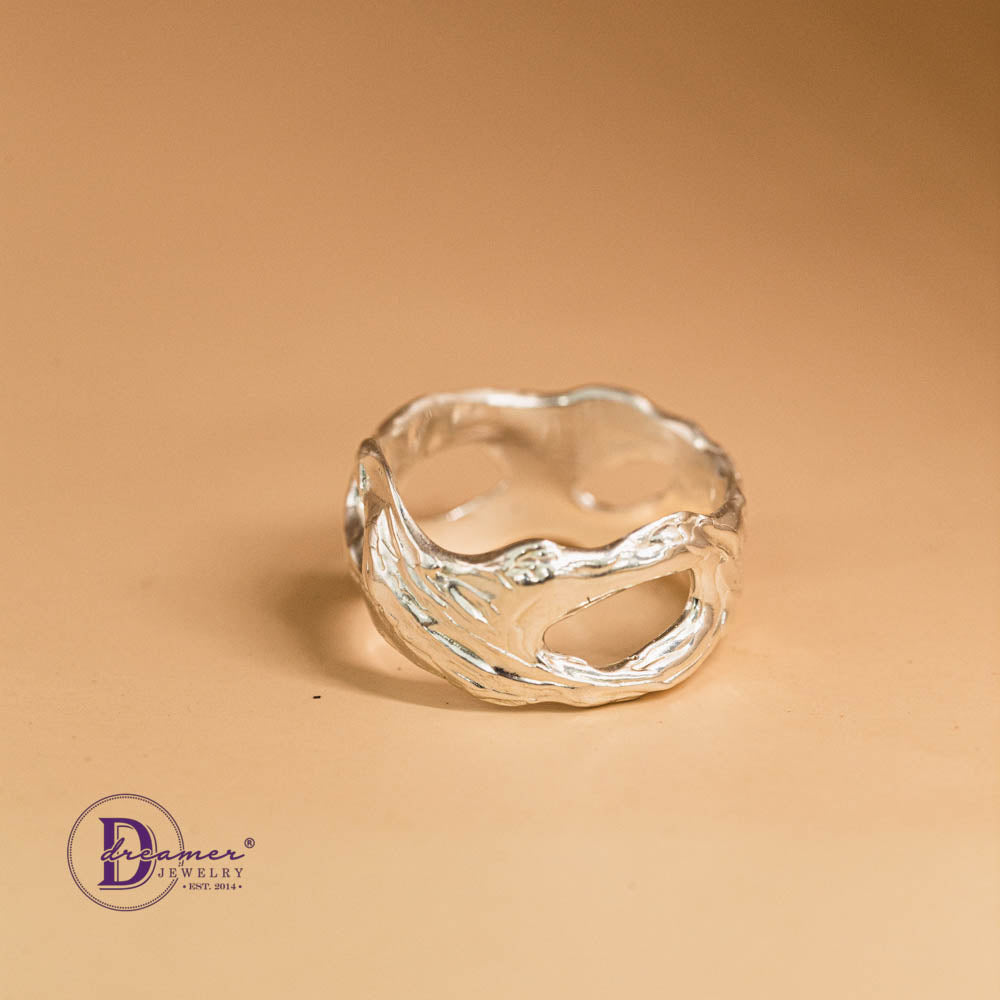 Nhẫn Bạc 925 Molten Liquid Metal Dáng Hữu Cơ Độc Bản (Unique 1-of-1)