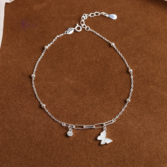 Butterfly Silver Anklet - Sterling Silver Ankle Bracelet For Women