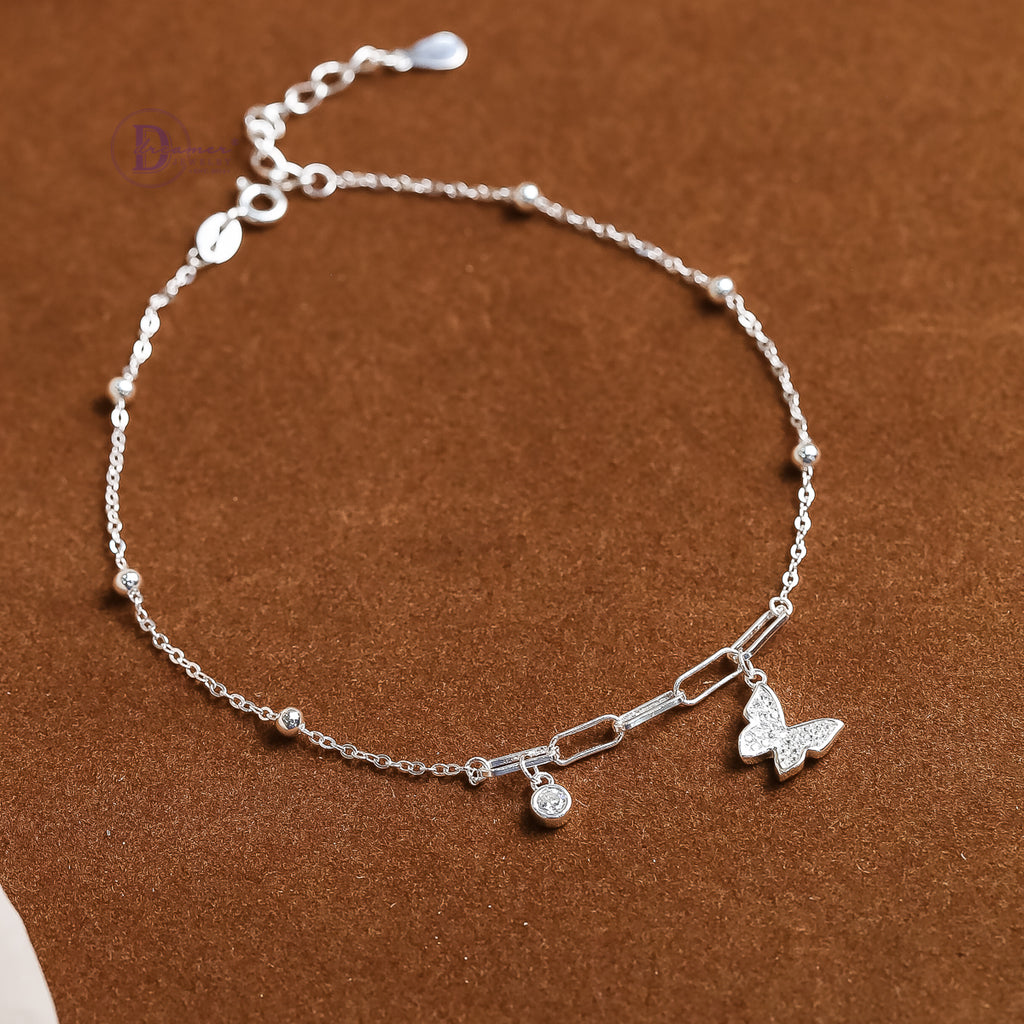 Butterfly Silver Anklet - Sterling Silver Ankle Bracelet For Women