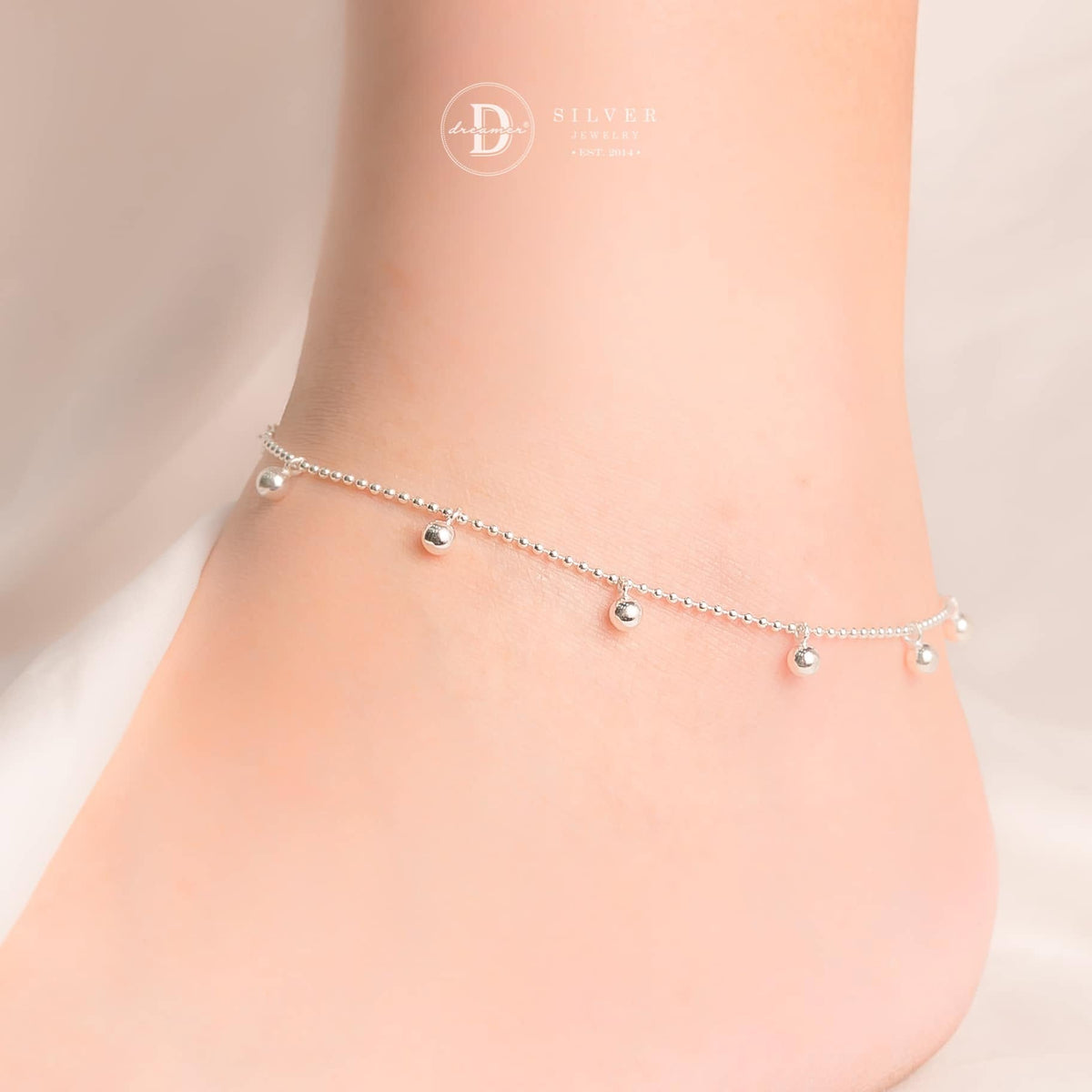 Minimalist Dottie Ball Charm 925 Sterling Silver Anklet