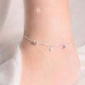Lắc Chân Bạc 925 Charm Ống Đá CZ & Bi Tròn Sang Trọng