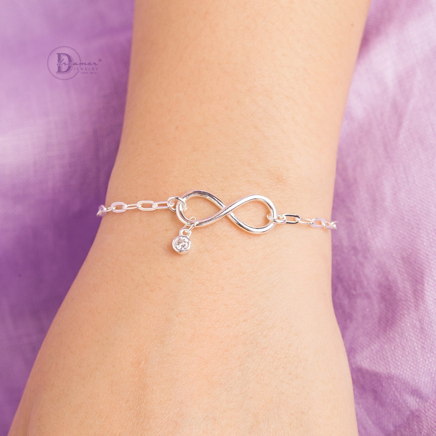 Lắc Tay Infinity Chain - Stone Charm - Silver Bracelet 651VTH