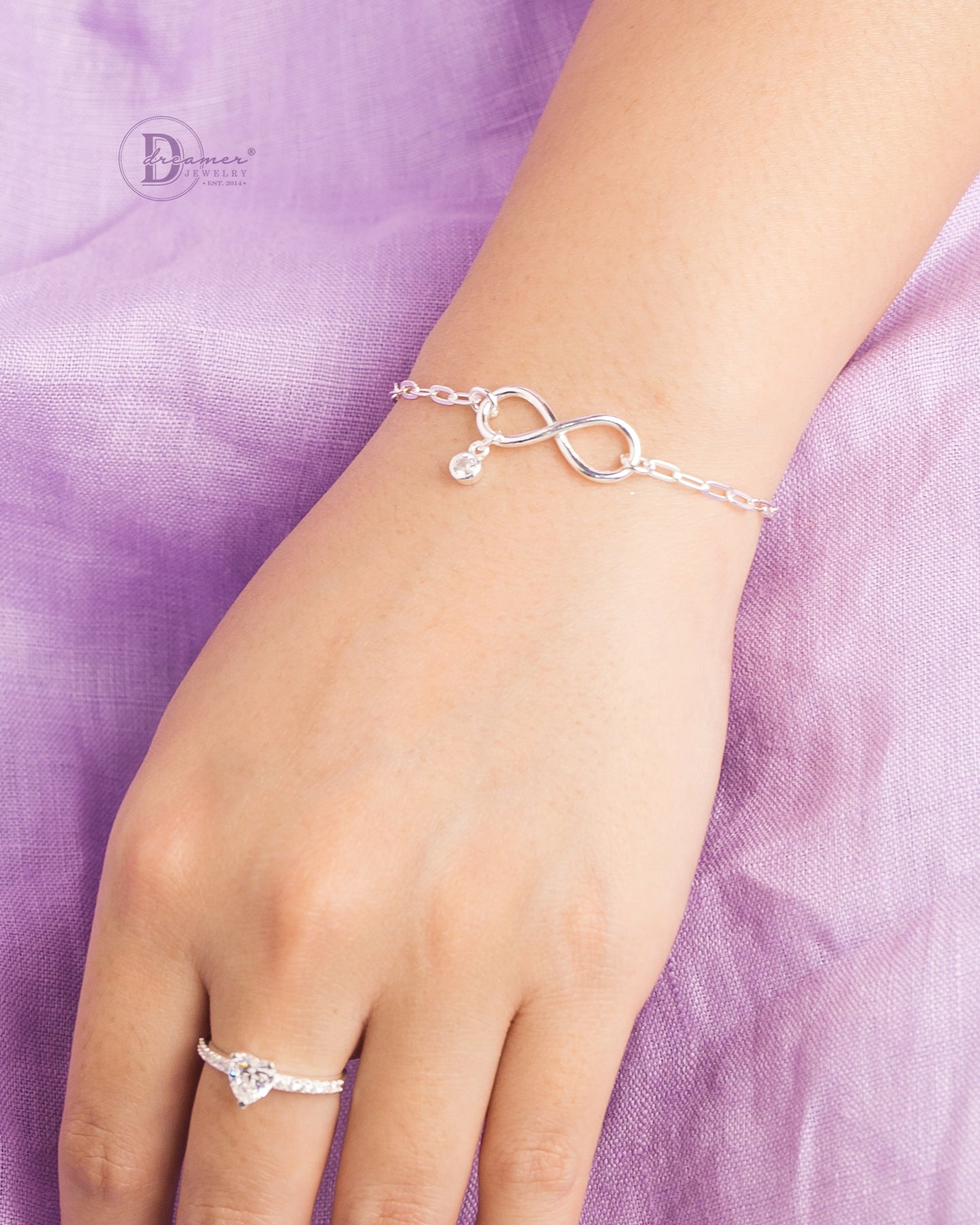 Lắc Tay Infinity Chain - Stone Charm - Silver Bracelet 651VTH