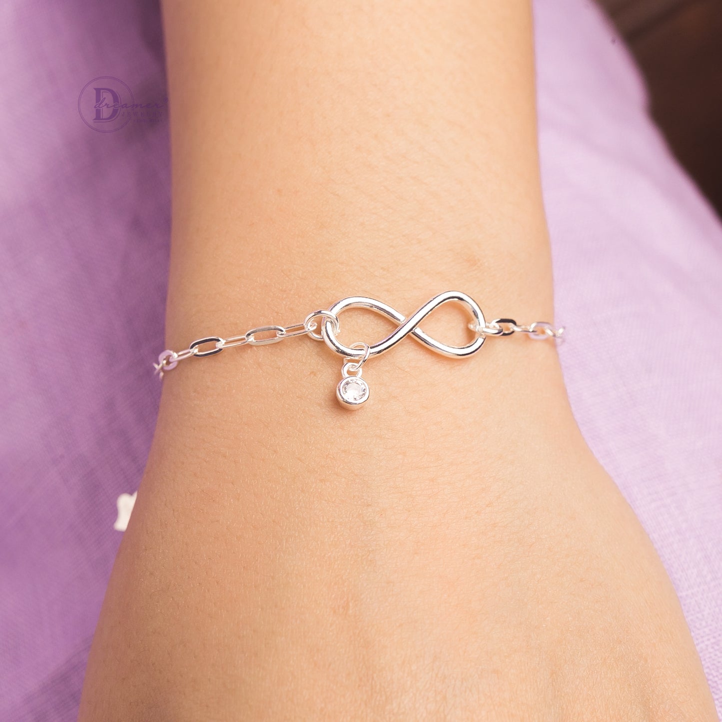 Lắc Tay Infinity Chain - Stone Charm - Silver Bracelet 651VTH