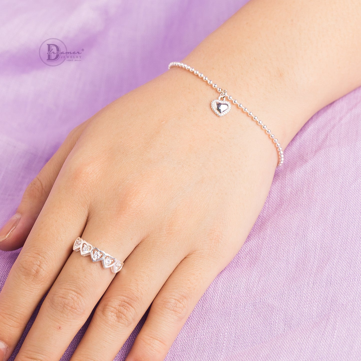 Lắc Tay Bi Bạc Nhỏ Charm Trái Tim - Dottie Heart Silver Bracelet 131VTT