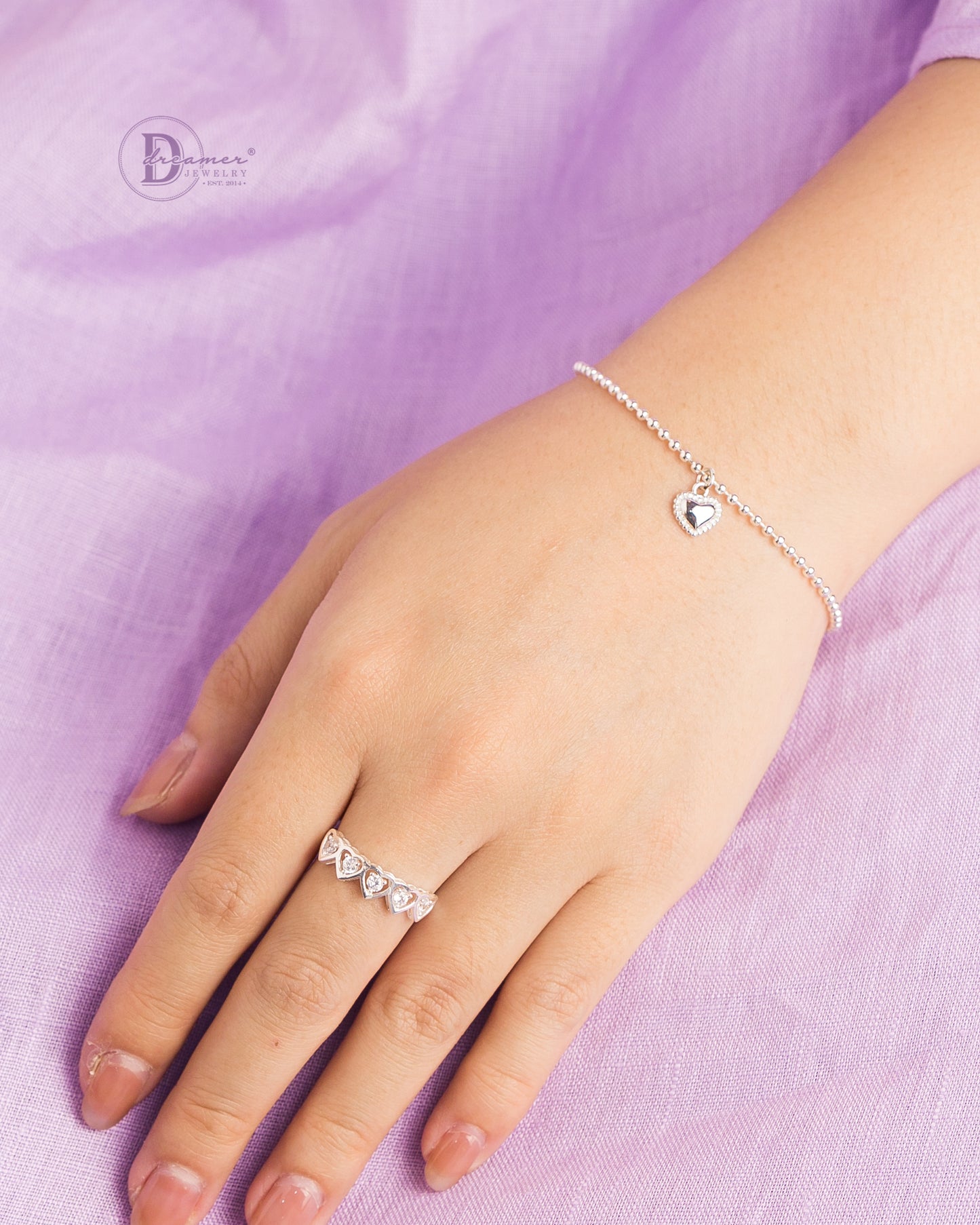 Lắc Tay Bi Bạc Nhỏ Charm Trái Tim - Dottie Heart Silver Bracelet 131VTT