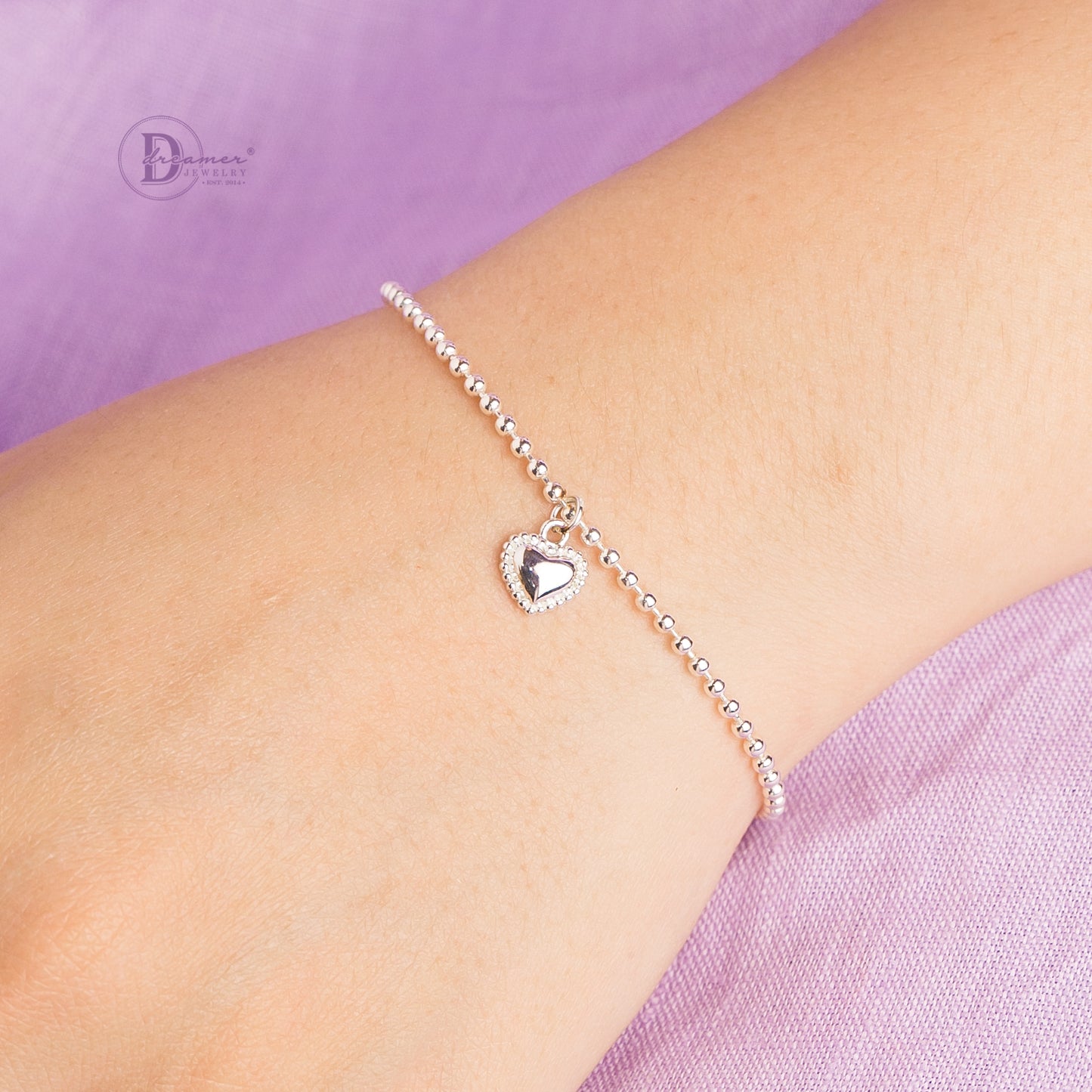 Lắc Tay Bi Bạc Nhỏ Charm Trái Tim - Dottie Heart Silver Bracelet 131VTT