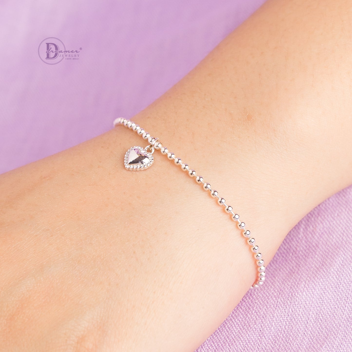 Lắc Tay Bi Bạc Nhỏ Charm Trái Tim - Dottie Heart Silver Bracelet 131VTT