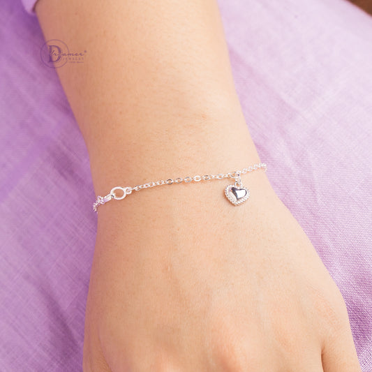 Lắc Tay Trái Tim Khoen Bạc - Heart & Holding Circles Silver Bracelet 080VTT