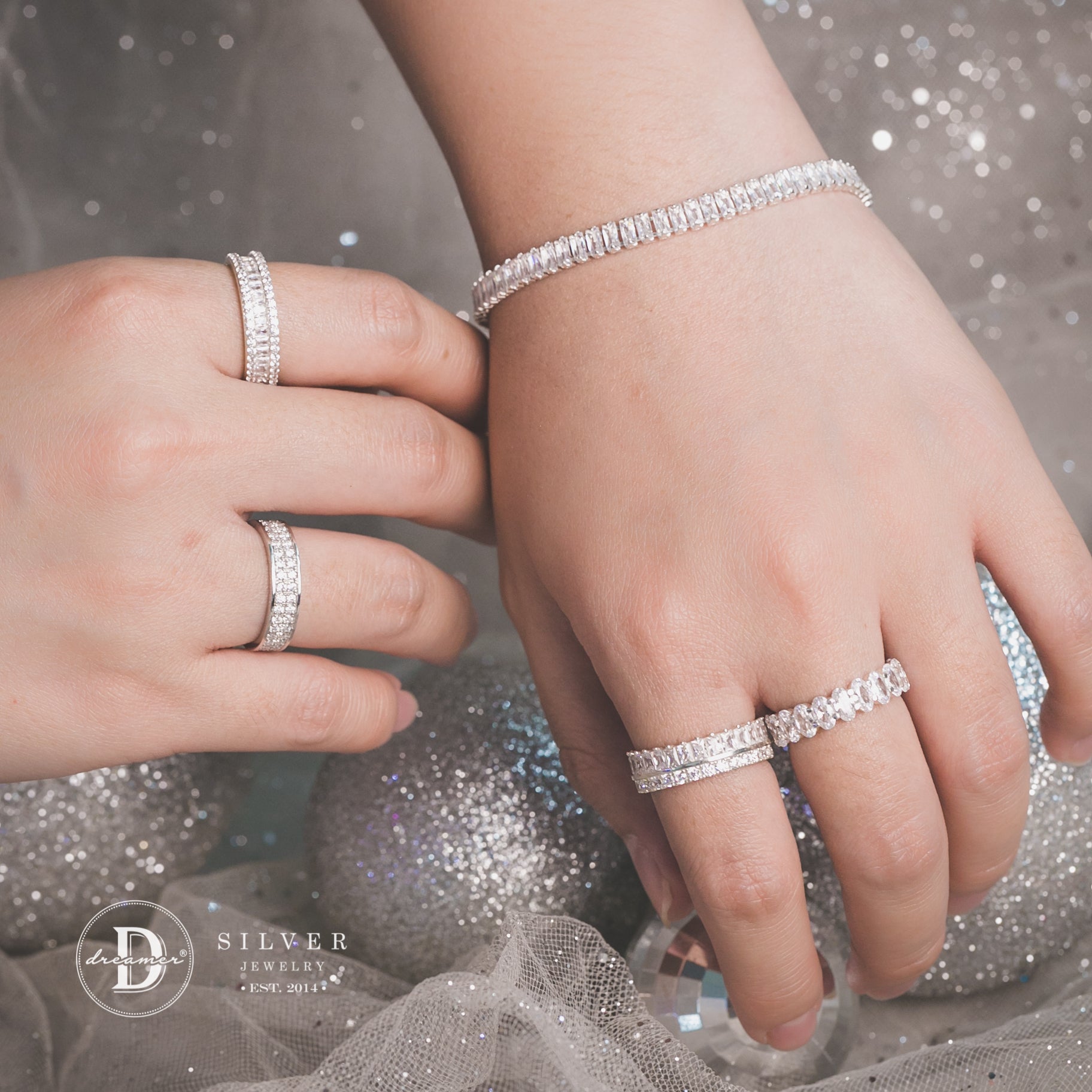 Nhẫn Bạc 950 2 Line Đá Moissanite 1.5li - Bản 4mm - Eternity Moissanite Diamond Silver Ring
