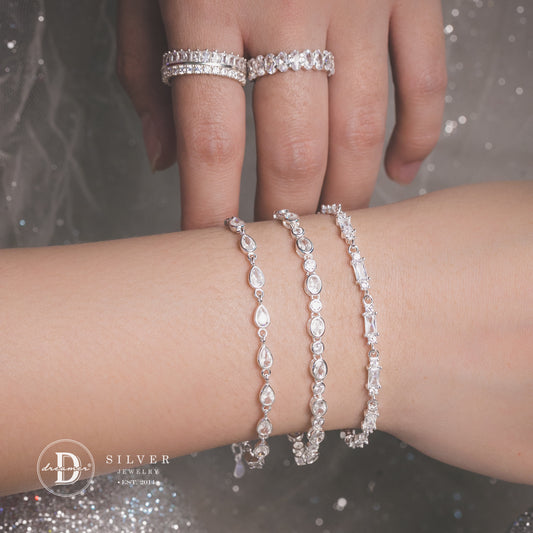 Lắc Tay Premium Dãy Đá MàuTrắng Cubic Zirconia Stones Silver Bracelet