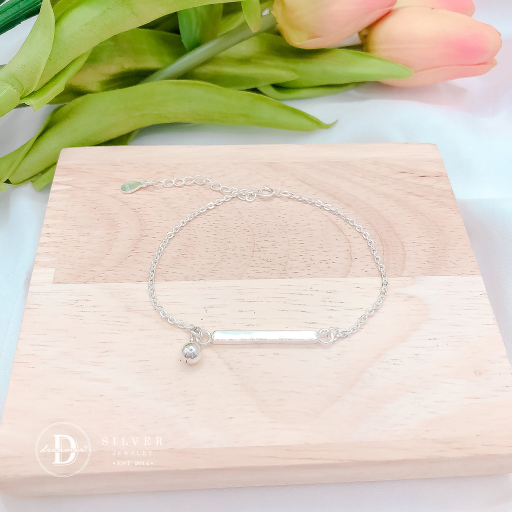 Lắc Tay Bạc 925 Thanh Vuông Minimalist – Khắc Chữ Theo Yêu Cầu