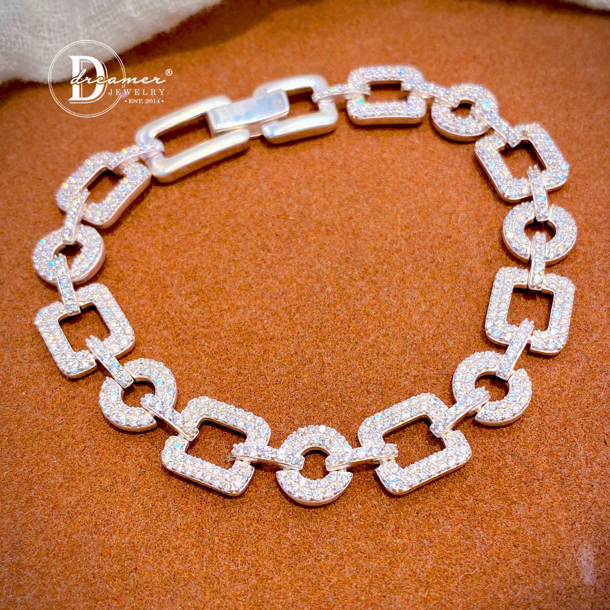 Lắc Tay Bạc 925 Đính Đá CZ Vuông Bo Góc Full Pavé Cao Cấp (Square Round Full CZ Pavé)