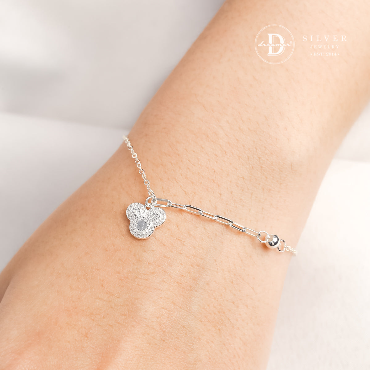 Lắc Tay Bạc Mickey Đính Đá - Cute Mickey Mouse Bracelet - Sterling Silver 1398VTH
