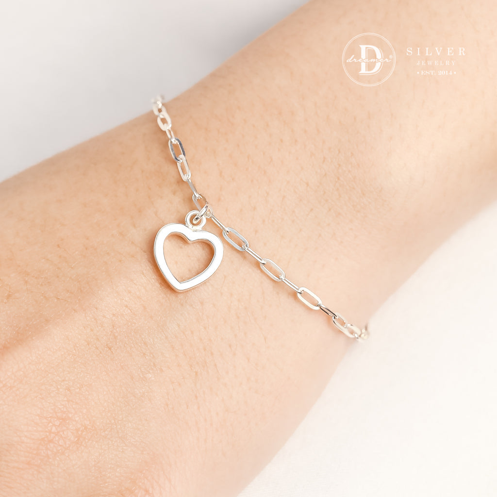 Lắc Tay Dây Xích Trái Tim - Minimal Chain Heart Bracelet - Sterling Silver 076VTT