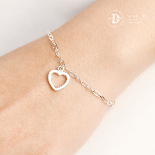 Lắc Tay Dây Xích Trái Tim - Minimal Chain Heart Bracelet - Sterling Silver 076VTT
