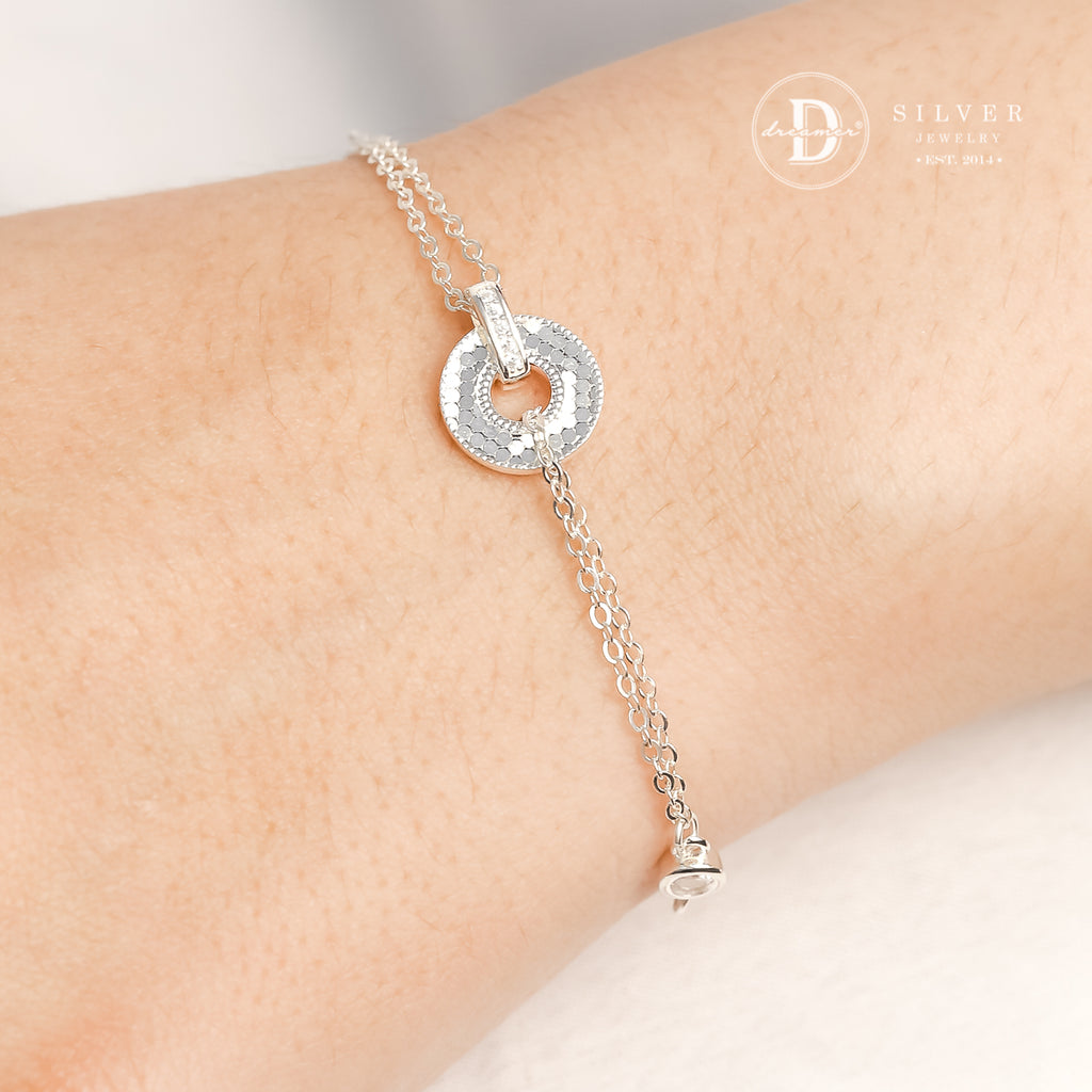 Lắc Tay Bạc Mặt Tròn Đính Đá - Sparkling Halo White Zirconia Bracelet - Sterling Silver 1399VTH