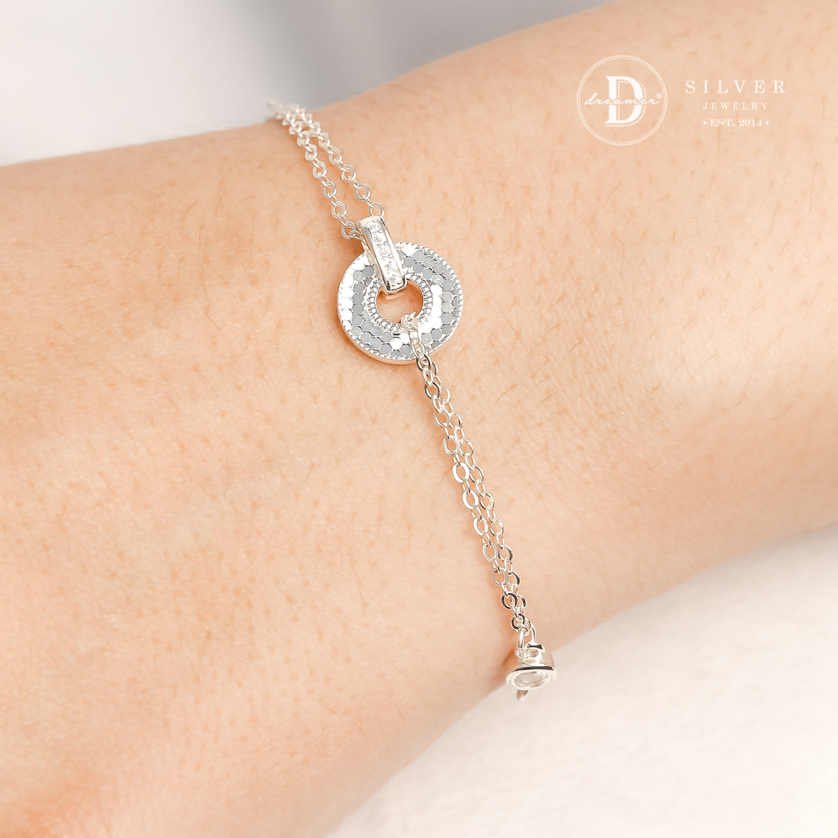 Lắc Tay Bạc Mặt Tròn Đính Đá - Sparkling Halo White Zirconia Bracelet - Sterling Silver 1399VTH