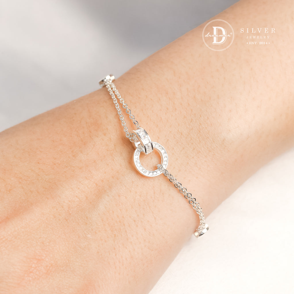 Lắc Tay Bạc 2 Mặt Tròn Đính Đá - Sparkling Double Halo White Zirconia Bracelet - Sterling Silver 1405VTH