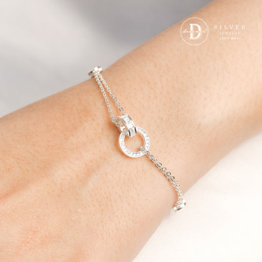Lắc Tay Bạc 2 Mặt Tròn Đính Đá - Sparkling Double Halo White Zirconia Bracelet - Sterling Silver 1405VTH