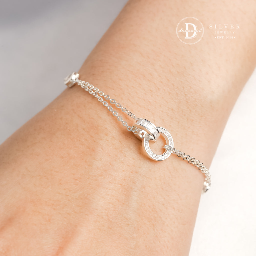 Lắc Tay Bạc 2 Mặt Tròn Đính Đá - Sparkling Double Halo White Zirconia Bracelet - Sterling Silver 1405VTH