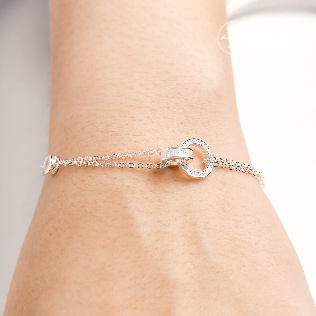 Lắc Tay Bạc 2 Mặt Tròn Đính Đá - Sparkling Double Halo White Zirconia Bracelet - Sterling Silver 1405VTH