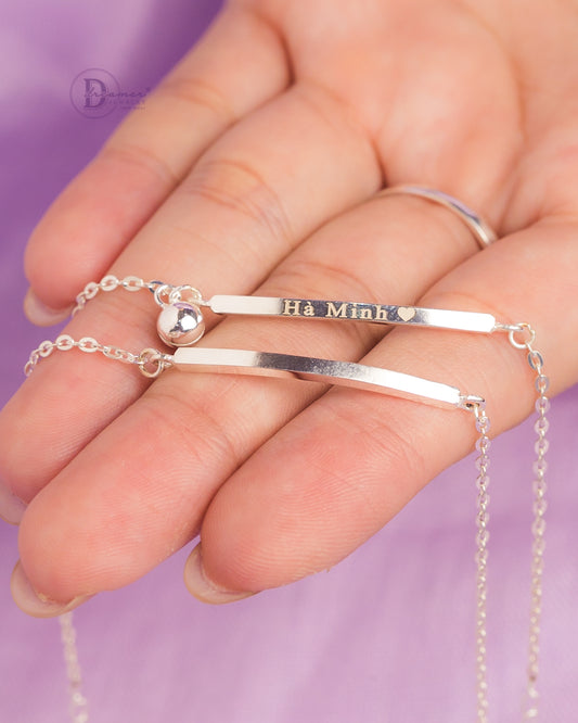 Lắc Tay Bản Khắc Chữ Bạc 925 - Minimal Silver Bar Engravable Bracelet