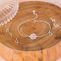 Personalized Rose Quartz Silver Chain Bracelet – Alphabet Charm Option