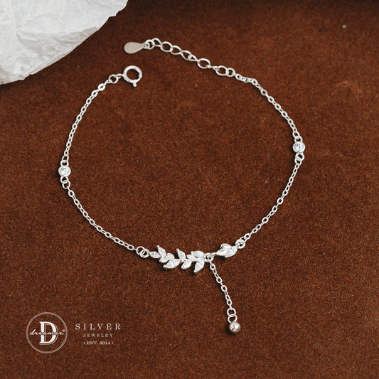Lắc Tay Lá Olive Đính Đá - Olive Leaf Bracelet Sterling Silver