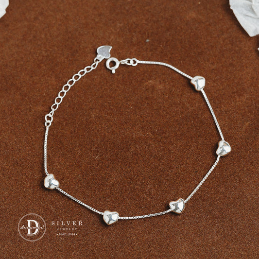 Lắc Tay 5 Trái Tim Baby - Baby Heart Sterling Silver Bracelet DVT022