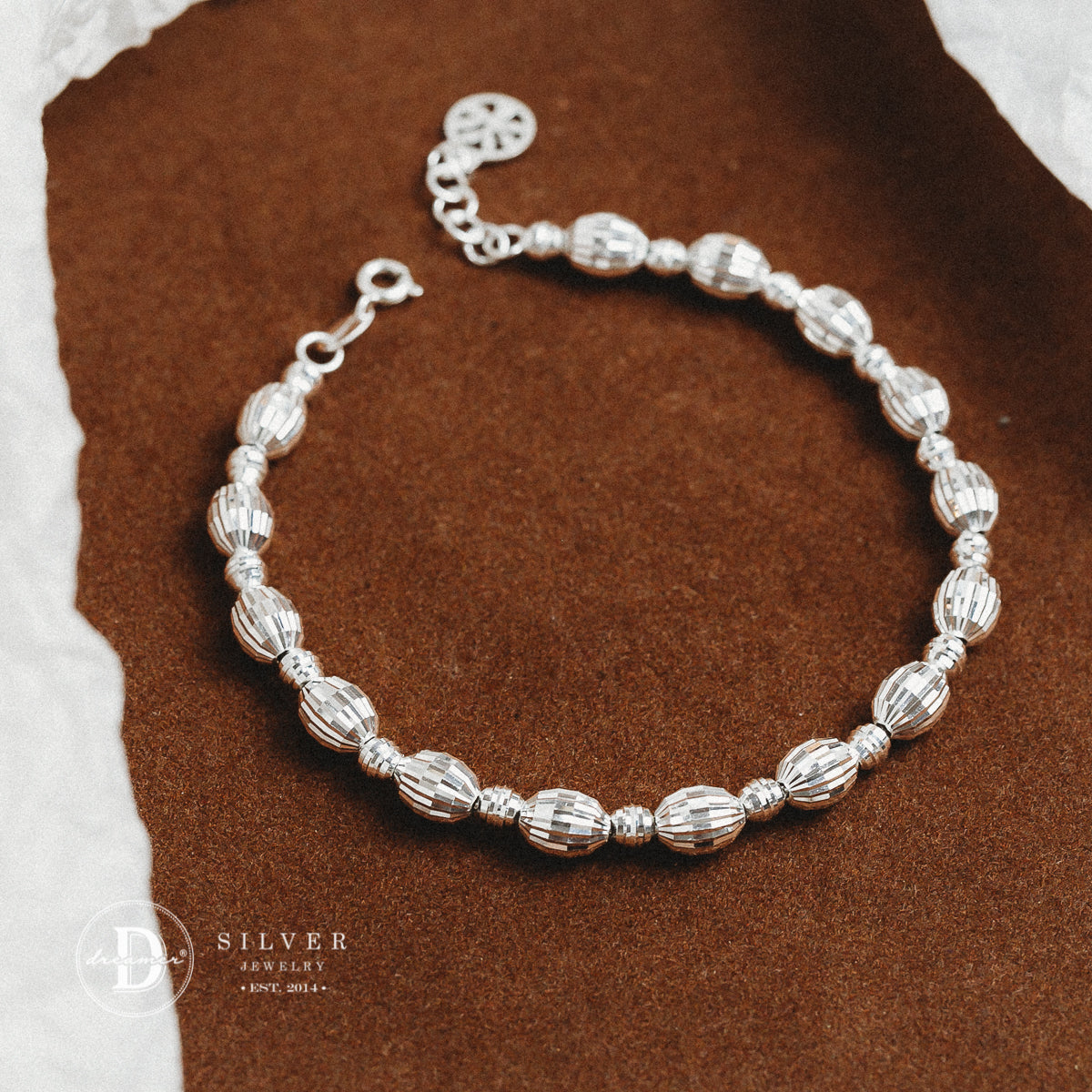 Lắc Tay Bi Bạc 925 Dáng Lu Thống Phay Khía Tài Lộc (Fluted Oval Barrel Beads)