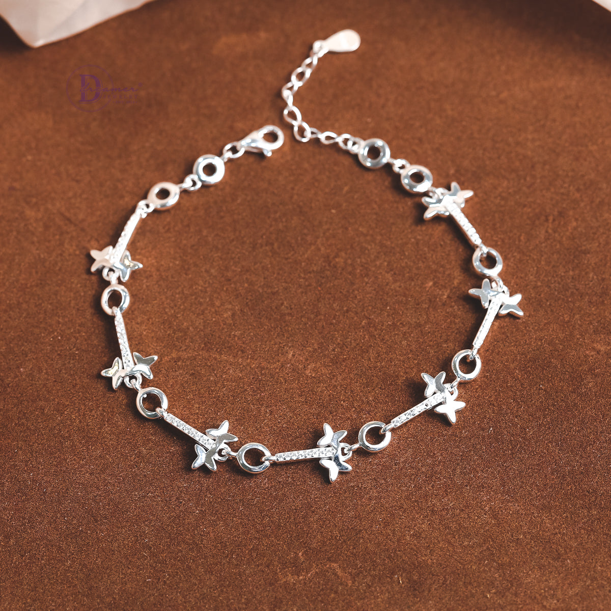 Lắc Tay Bạc Bướm Đính Đá Cao Cấp - Premium Sparkling Butterfly Chain Sterling Bracelet DVT030