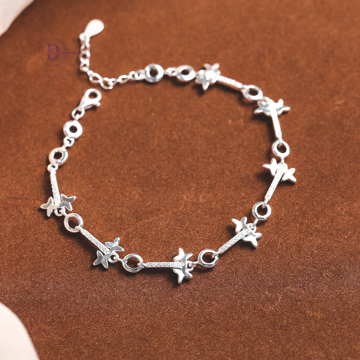 Lắc Tay Bạc Bướm Đính Đá Cao Cấp - Premium Sparkling Butterfly Chain Sterling Bracelet DVT030