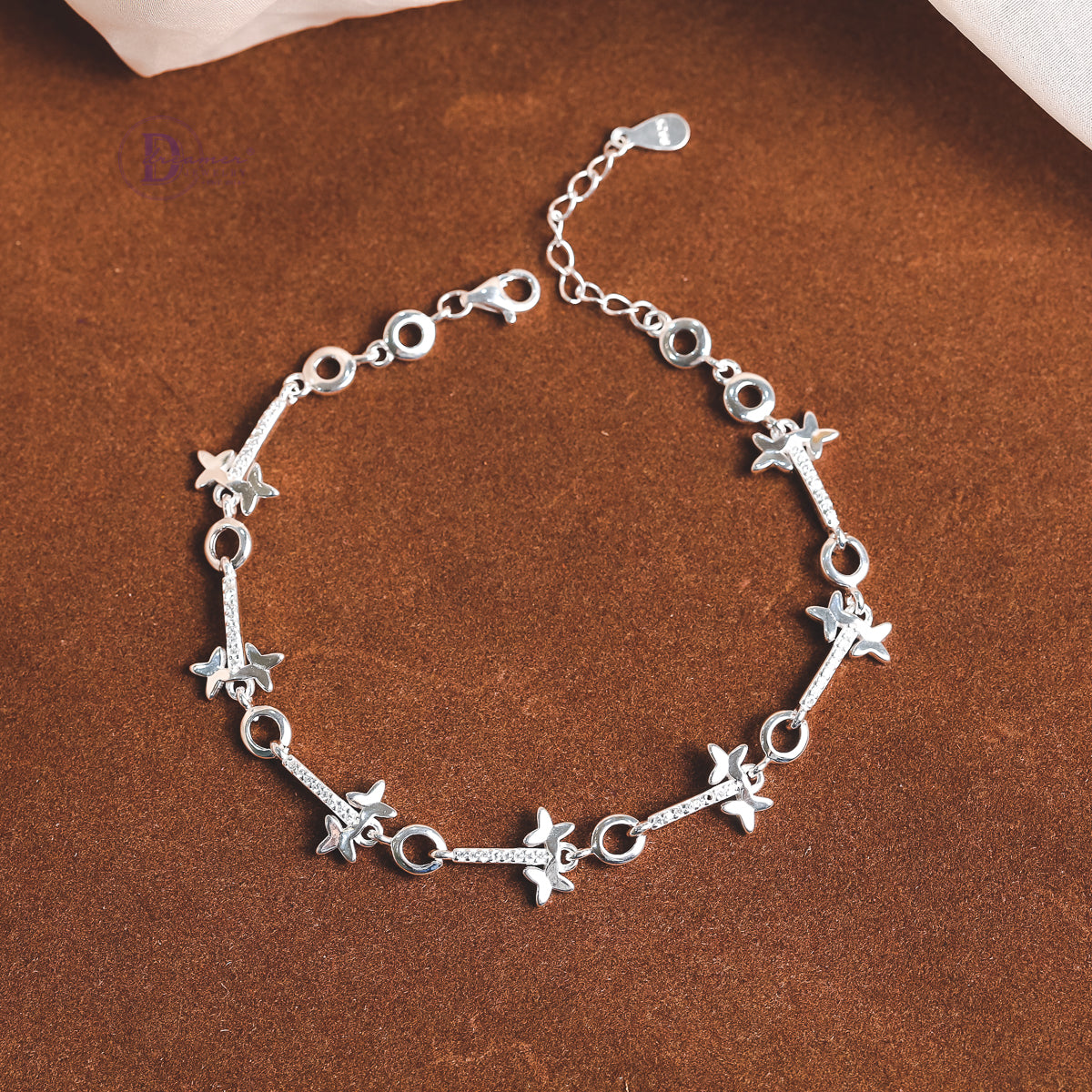 Lắc Tay Bạc Bướm Đính Đá Cao Cấp - Premium Sparkling Butterfly Chain Sterling Bracelet DVT030