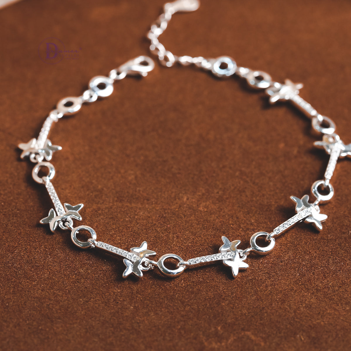 Lắc Tay Bạc Bướm Đính Đá Cao Cấp - Premium Sparkling Butterfly Chain Sterling Bracelet DVT030