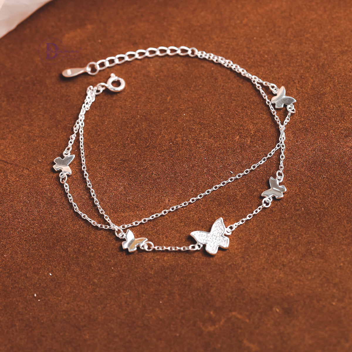 Lắc Tay Bạc 2 Dây Bướm Xuân Đính Đá - Sparkling Butterfly Layer Chain Sterling Bracelet DVT031
