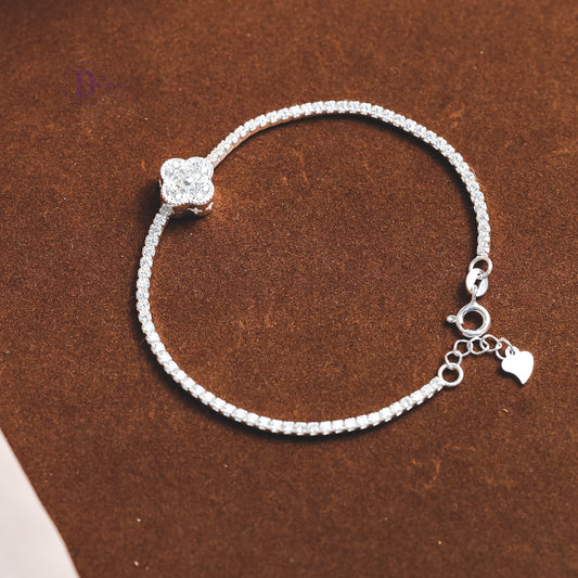 Lắc Tay Tennis Charm Cỏ Bốn Lá Đính Đá Zirconia - Tennis Sterling Bracelet Lucky Clover Charm
