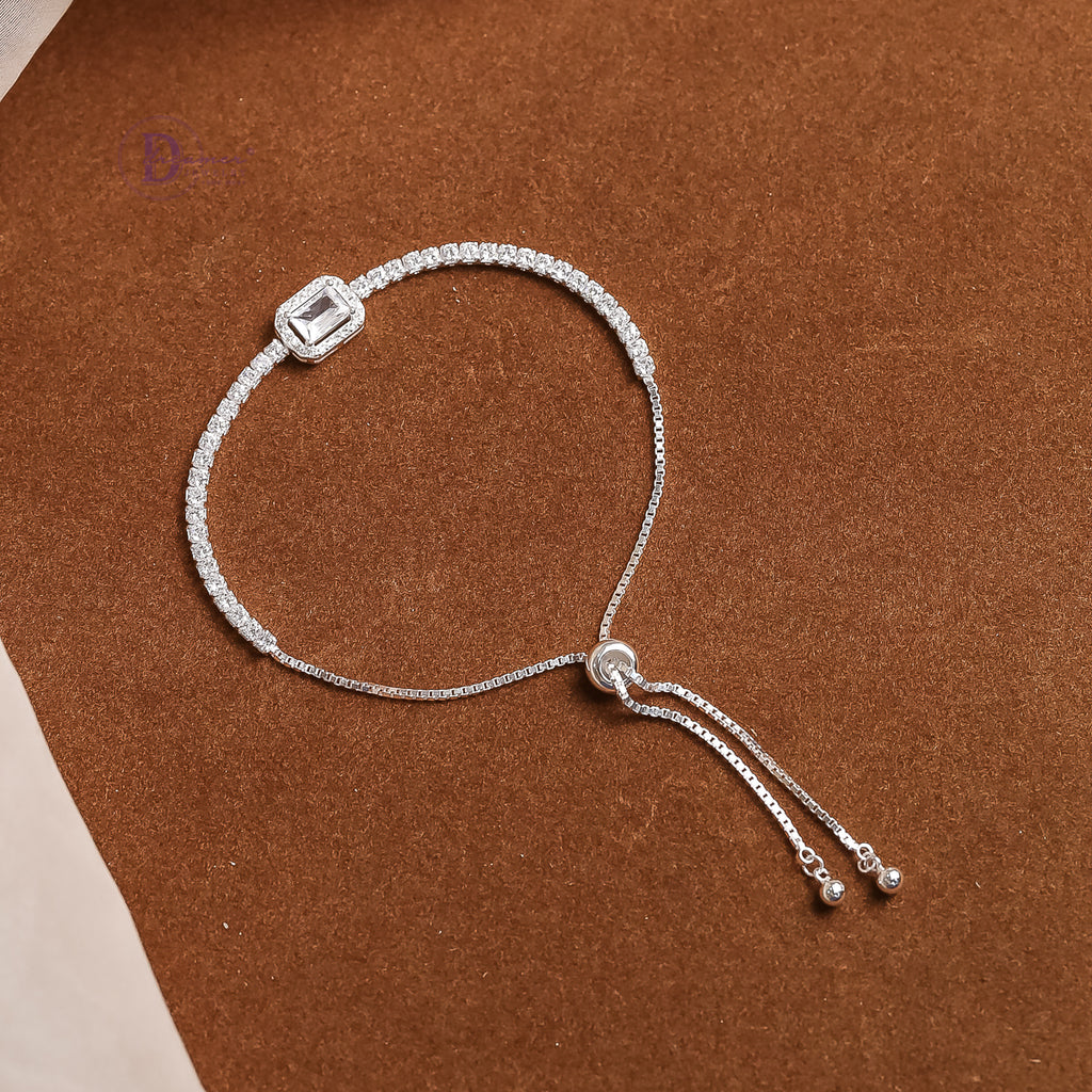 Lắc Tay Dây Rút Đá Baguette Sang Trọng - Baguette Stone Sterling Silver Bracelet DVT007