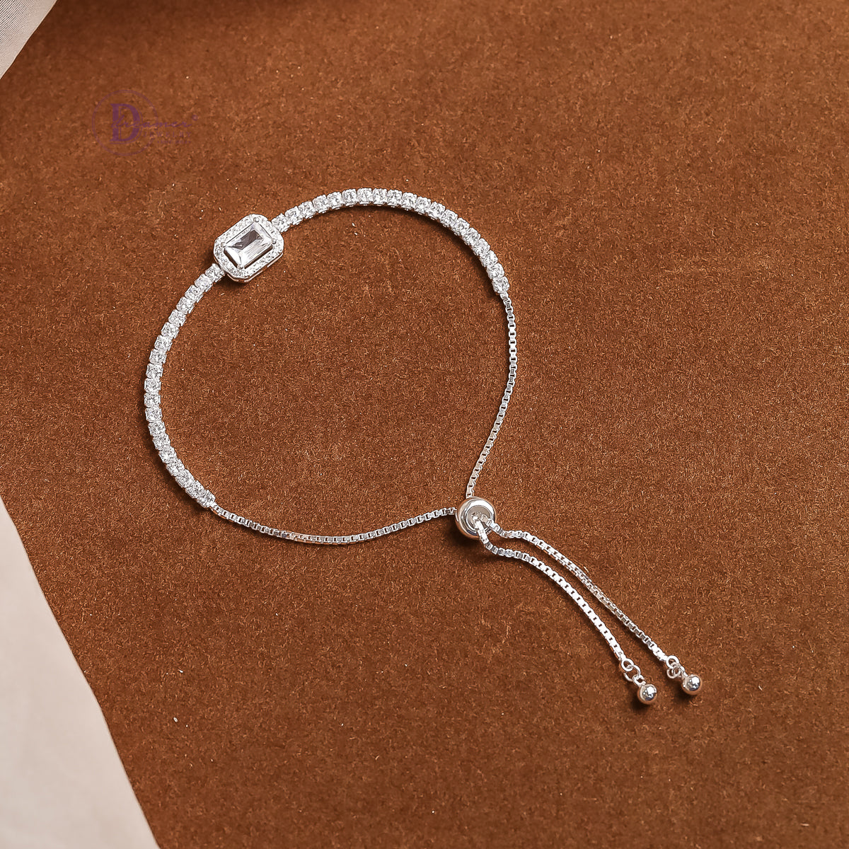 Lắc Tay Dây Rút Đá Baguette Sang Trọng - Baguette Stone Sterling Silver Bracelet DVT007