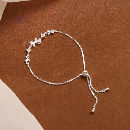 Lắc Tay Dây Rút Nơ & 2 Viên Đá - Bow Sterling Silver Bracelet DVT006