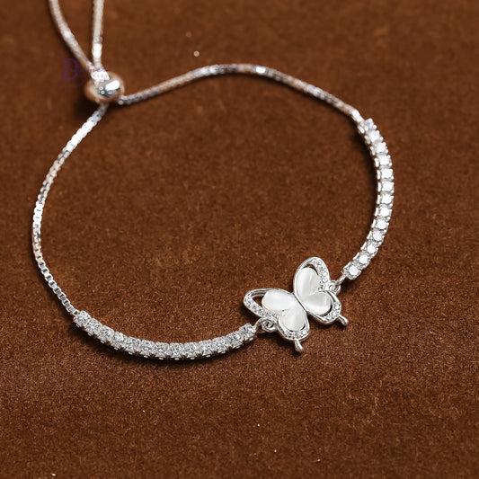 Lắc Tay Dây Rút Bướm Trắng - Butterfly Sterling Silver Bracelet DVT005