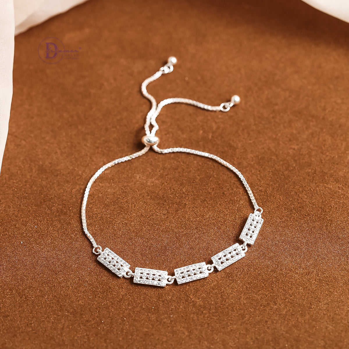 Lắc Tay Dây Rút Mặt Đính Đá Chữ Nhật Sang Trọng 1286VTH - Rectangle Pattern Sterling Silver Bracelet